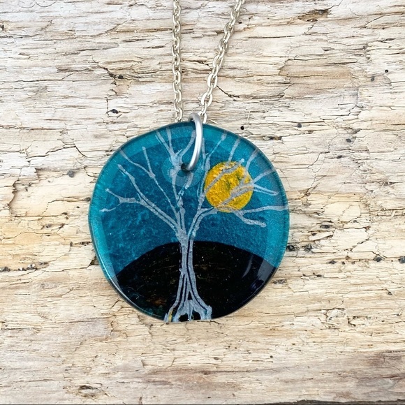Jewelry - Handcrafted dichroic glass pendant with tree motif